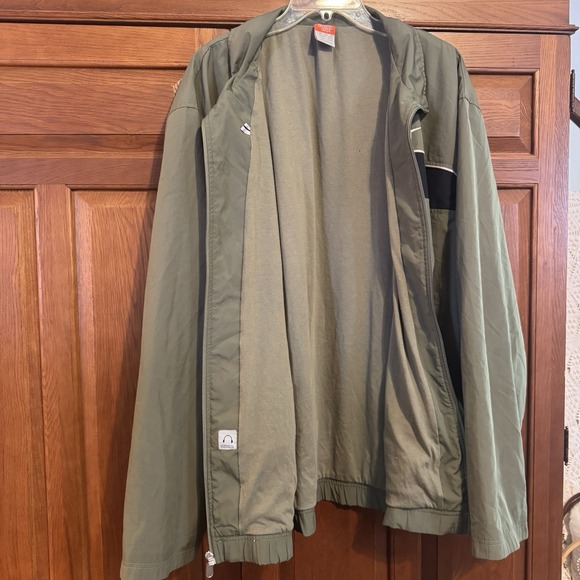 Nike Jacket Mens Large Olive Green Mini Swoosh Fleece Lined Full Zip Striped 00s - Picture 8 of 9